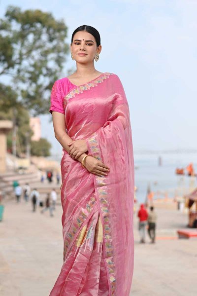 Pink Kora Silk Banarasi Saree With Pastel Border Manufacturers in Varanasi