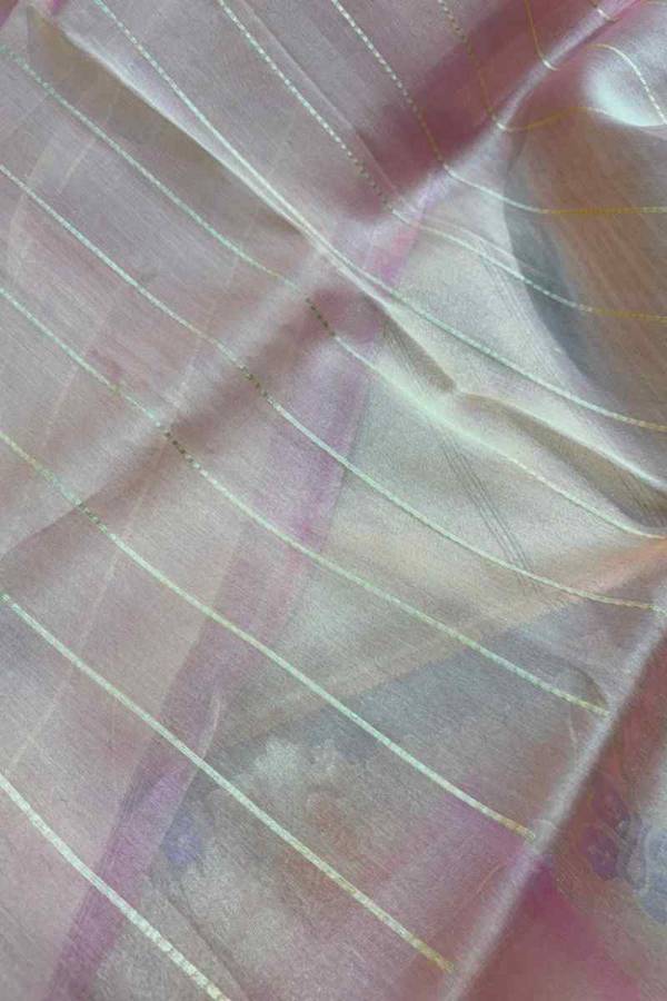 Baby Pink Kaduwa Boota Katan Tissue With Scallop Border Banarasi Handloom Saree in Varanasi