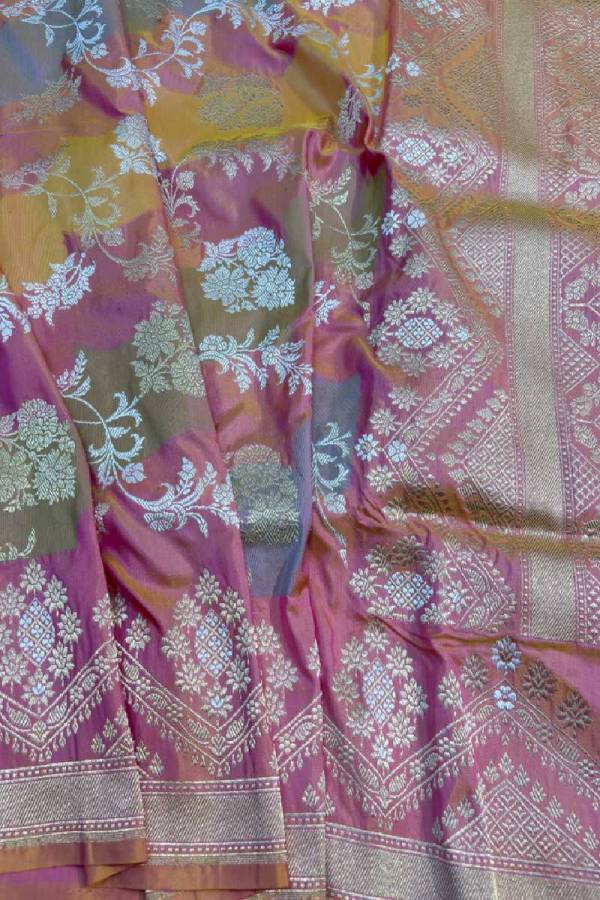 Baby Pink Pure Katan Rungkaat Banarasi Handloom Saree in Varanasi