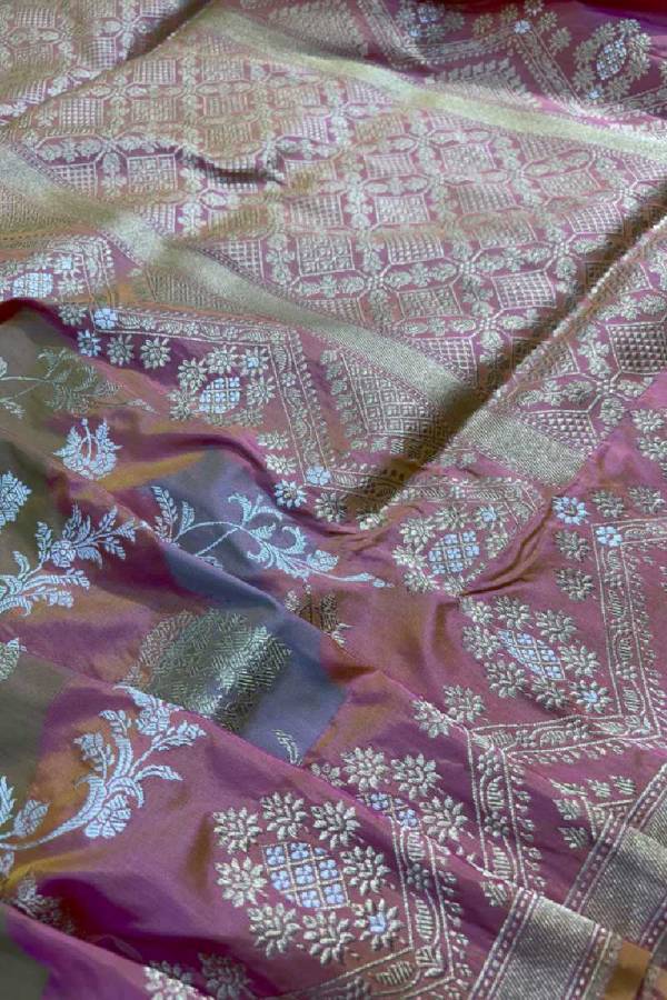 Baby Pink Pure Katan Rungkaat Banarasi Handloom Saree in Varanasi