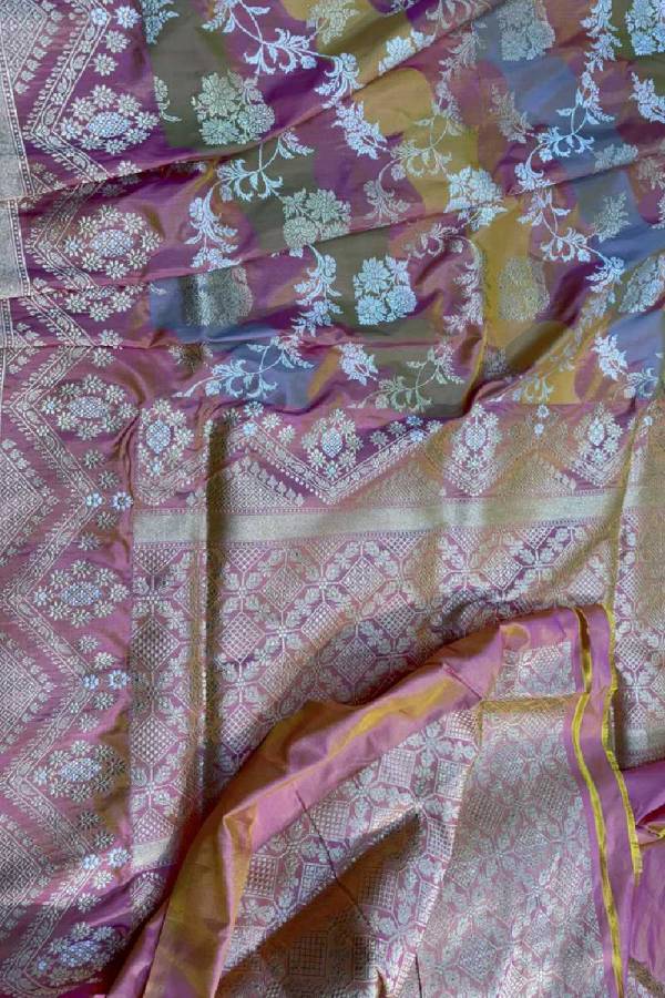 Baby Pink Pure Katan Rungkaat Banarasi Handloom Saree in Varanasi