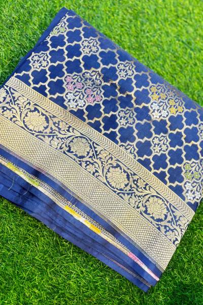 Blue Pure Katan Jangla Banarasi Handloom Saree in Varanasi
