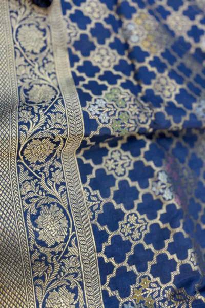 Blue Pure Katan Jangla Banarasi Handloom Saree Manufacturers, Suppliers, Exporters in UK (United Kingdom)