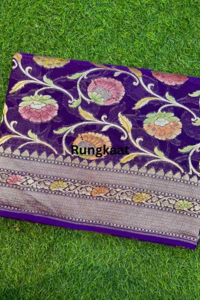 Blue Pure Khaddi Georgette Banarasi Handloom Saree in Varanasi