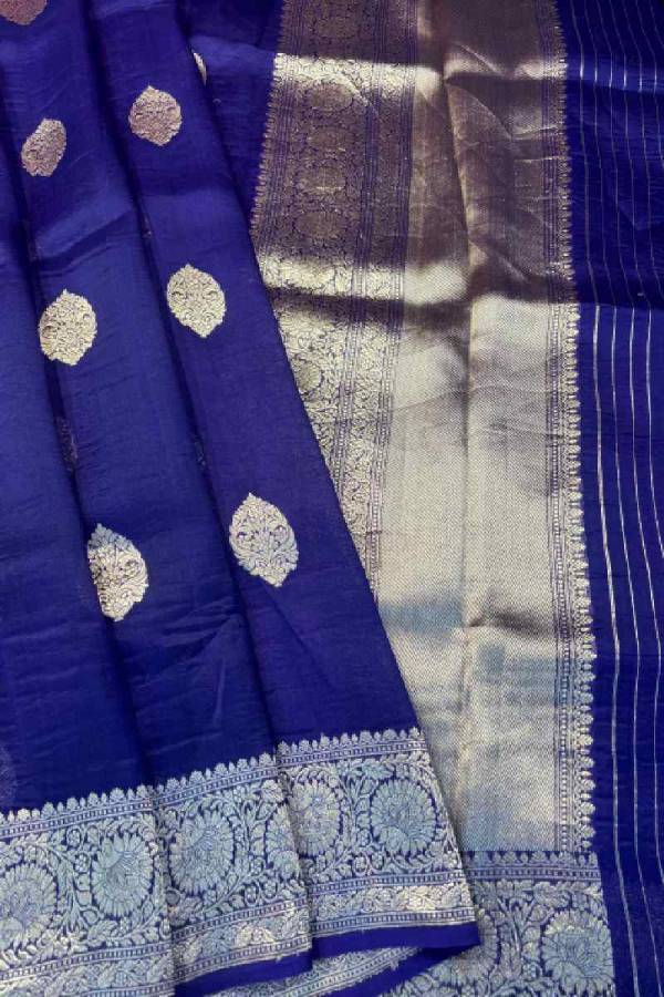 Blue Pure Kora Kadhiyal Banaras Handloom Saree in Varanasi