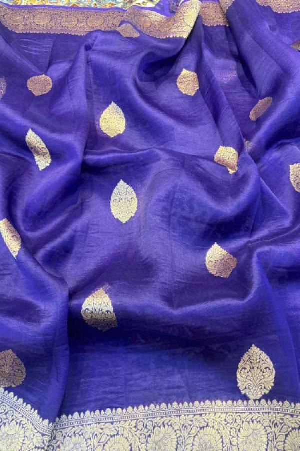 Blue Pure Kora Kadhiyal Banaras Handloom Saree in Varanasi