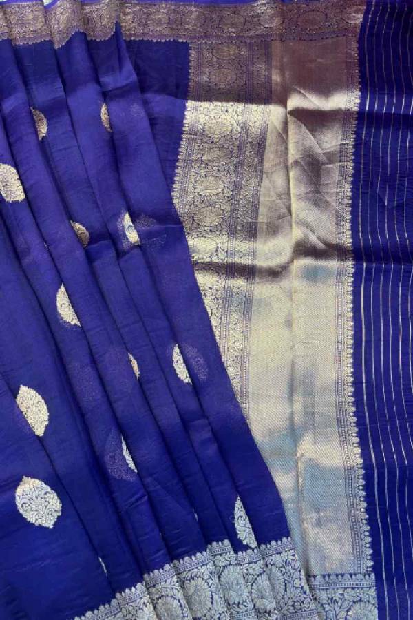 Blue Pure Kora Kadhiyal Banaras Handloom Saree in Varanasi