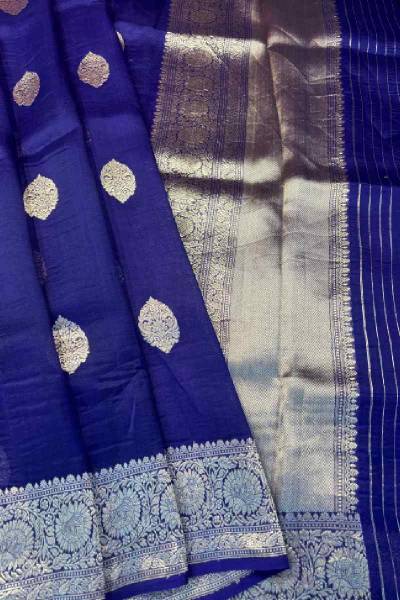 Blue Pure Kora Kadhiyal Banaras Handloom Saree in Varanasi