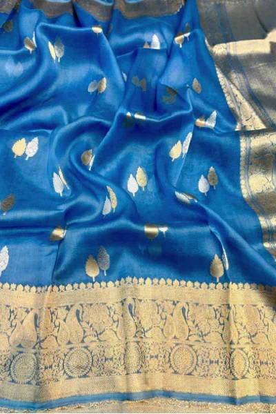 Blue Pure Kora Kadhiyal Tissue Banaras Handloom Saree in Varanasi