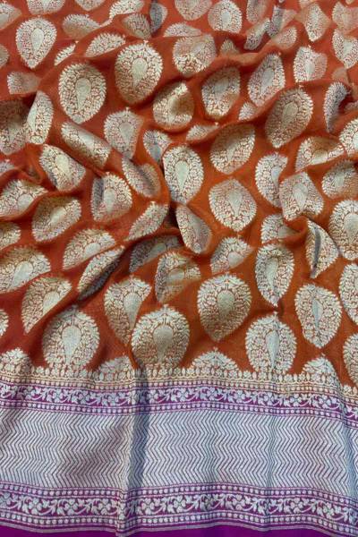 Bronze Pure Khadi Georgette Banarasi Handloom saree in Varanasi