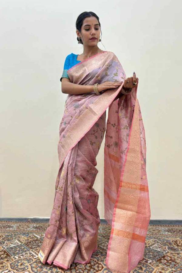 Crush Tissue with Embroidery Banarasi Handloom Saree in Varanasi