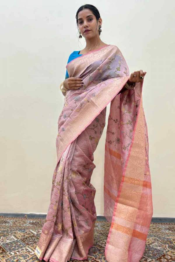 Crush Tissue with Embroidery Banarasi Handloom Saree in Varanasi