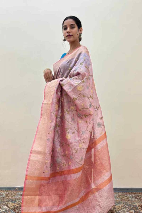 Crush Tissue with Embroidery Banarasi Handloom Saree in Varanasi