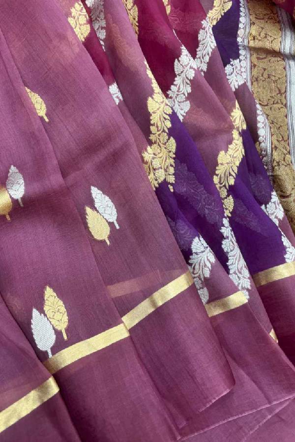 Dark Onion Pink Kora Katan Rungkaat Banarasi Handloom Saree in Varanasi