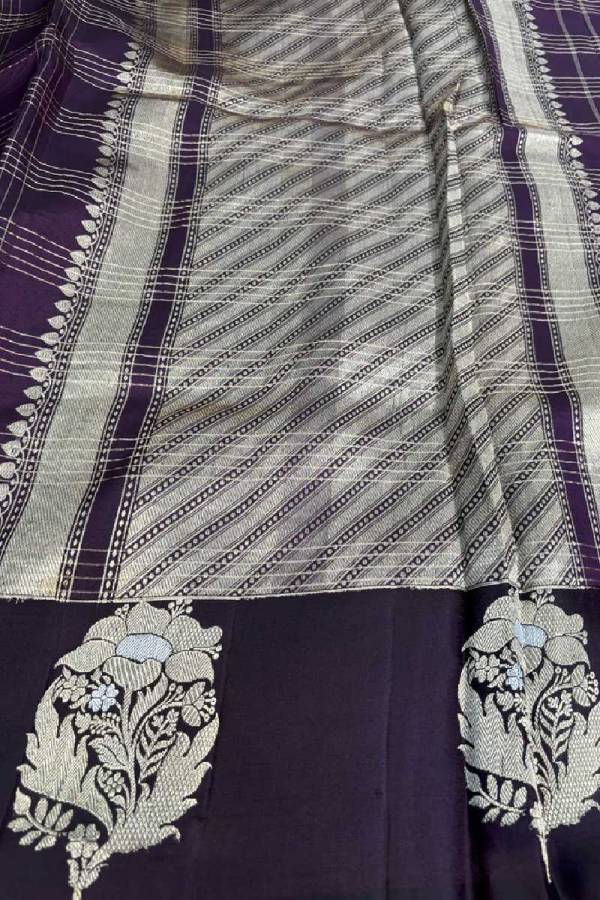 Dark Wine Brown Pure Raw Mango Banarasi Handloom Saree in Varanasi