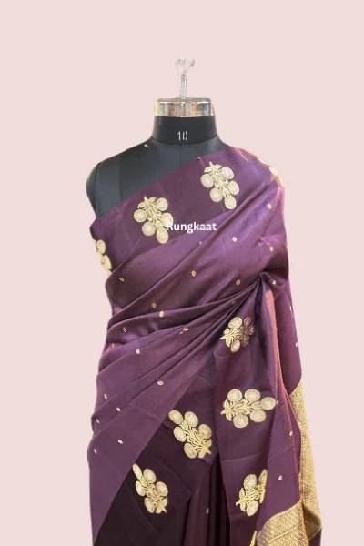 Dark Wine Pure Raw Mango Banarasi Saree in Varanasi