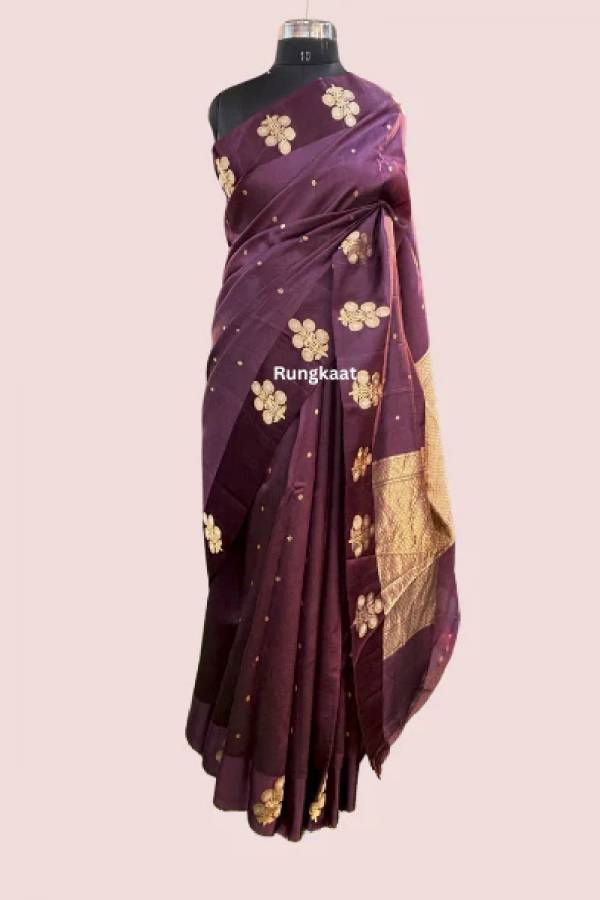 Dark Wine Pure Raw Mango Banarasi Saree in Varanasi