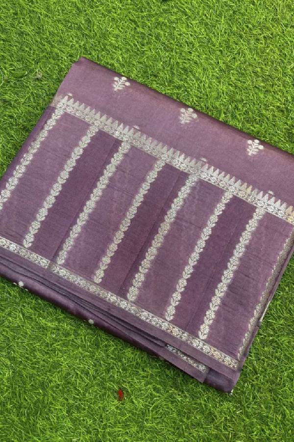 Dusty Lavender Pure Raw Mango Banana Handloom Saree in Varanasi