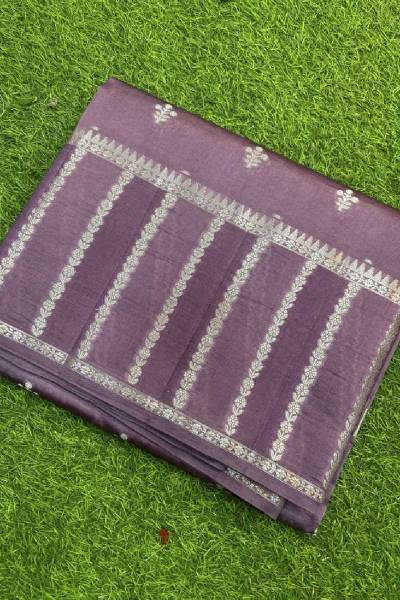Dusty Lavender Pure Raw Mango Banana Handloom Saree in Varanasi