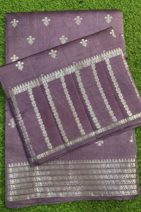Dusty Lavender Pure Raw Mango Banana Handloom Saree in Varanasi