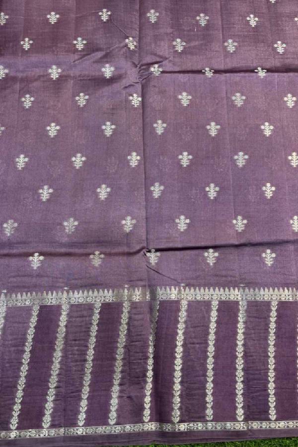 Dusty Lavender Pure Raw Mango Banana Handloom Saree in Varanasi