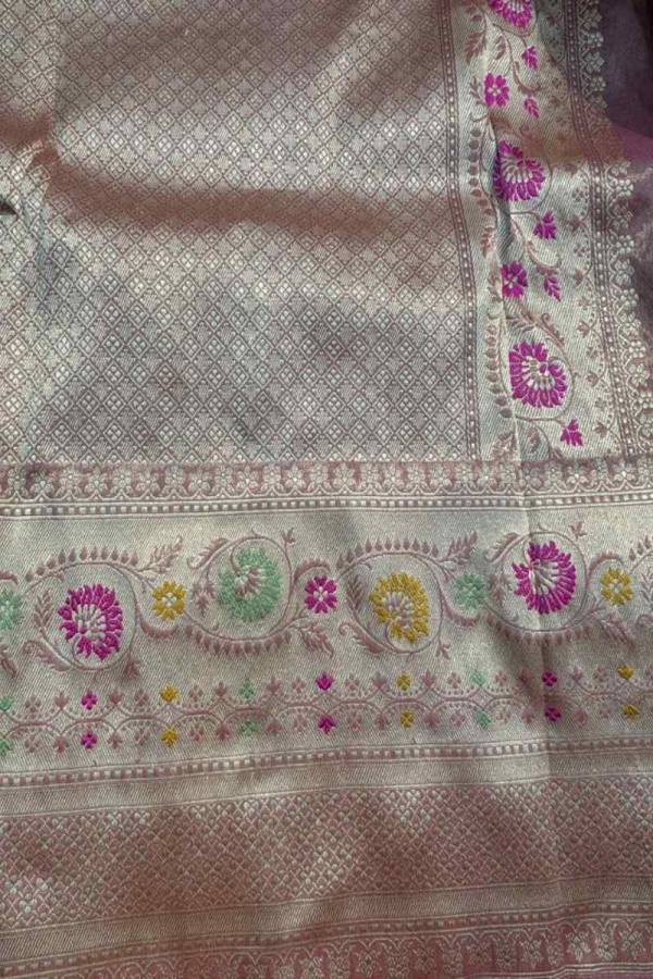 Exclusive Bluish Grey Pure Katan Tissue Banarasi Handloom Saree in Varanasi