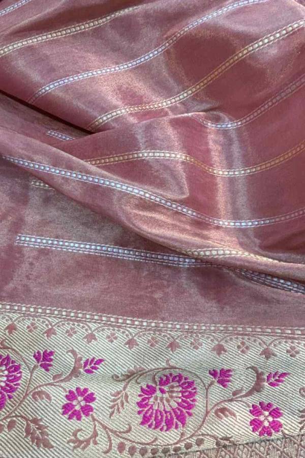 Exclusive Bluish Grey Pure Katan Tissue Banarasi Handloom Saree in Varanasi