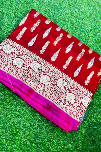 Exclusive Red Pure Katan Leaf Boota Banarasi Handloom Saree Manufacturers, Suppliers, Exporters in Jodhpur