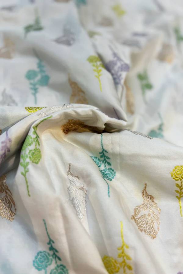 Exclusive White Pure Katan Iktara Handloom Saree in Varanasi