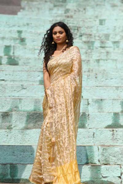 Gold Pure Kora Tissue Banaras Handwoven Saree in Varanasi