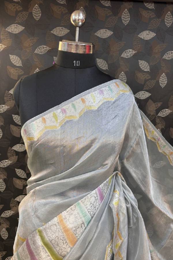 Gray Pure Kora Tissue Rungkaat Banarasi Handloom Saree in Varanasi