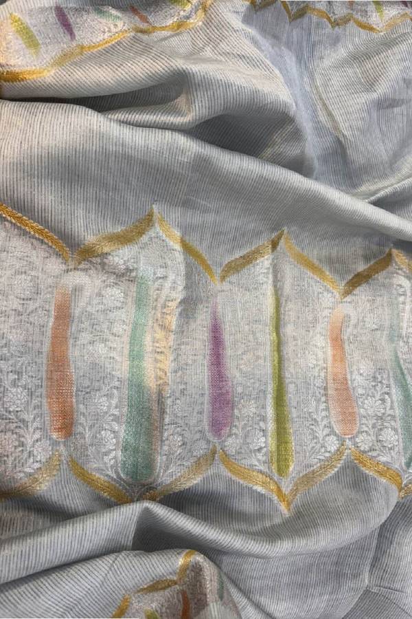 Gray Pure Kora Tissue Rungkaat Banarasi Handloom Saree in Varanasi
