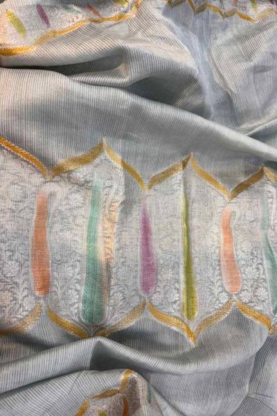 Gray Pure Kora Tissue Rungkaat Banarasi Handloom Saree in Varanasi