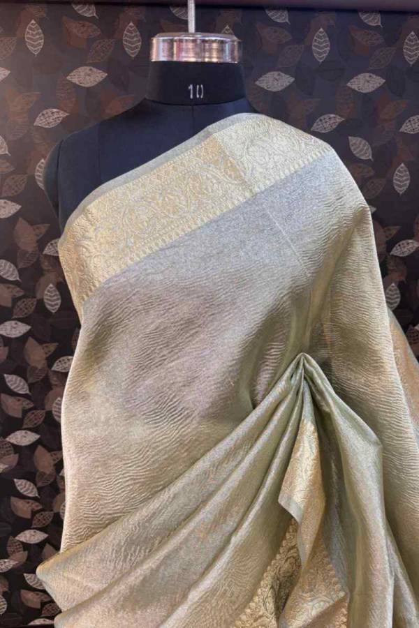 Gray Pure Tissue Banarasi Handloom Saree For Wedding Occasions in Varanasi