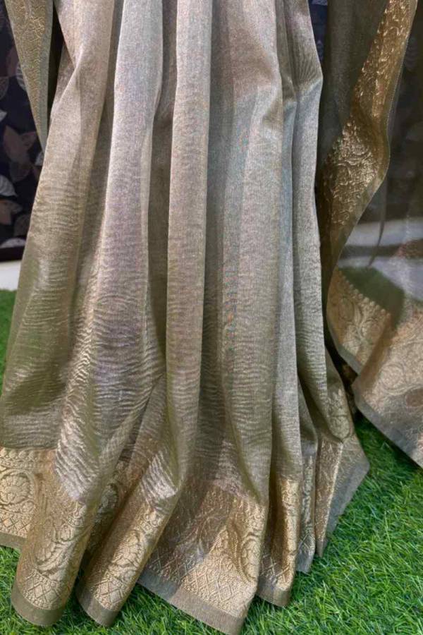Gray Pure Tissue Banarasi Handloom Saree For Wedding Occasions in Varanasi
