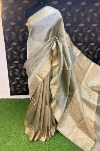 Gray Pure Tissue Banarasi Handloom Saree For Wedding Occasions in Varanasi