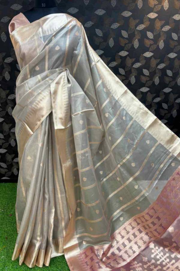 Gray With Light Pink Tissue Banarasi Saree For Wedding Occasions in Varanasi