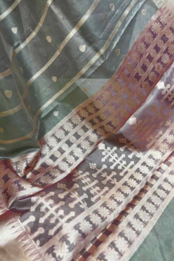 Gray With Light Pink Tissue Banarasi Saree For Wedding Occasions in Varanasi