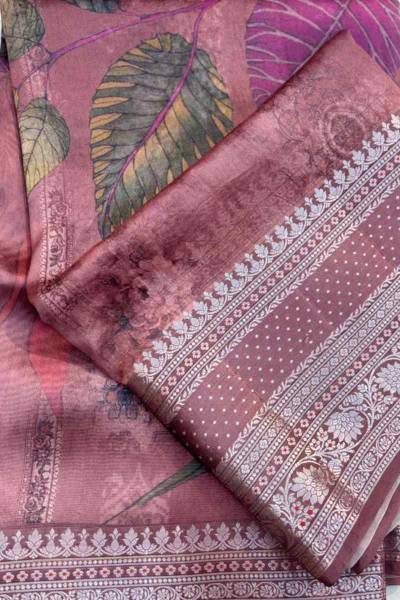 Kora Silk Printed with Handwoven Zari Banarasi Saree in Varanasi