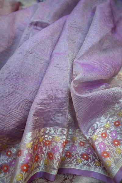 Lavender Pure Crush Tissue Banarasi Handloom Saree in Varanasi