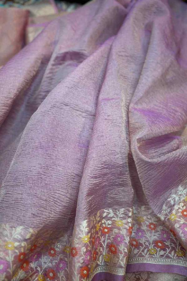 Lavender Pure Crush Tissue Banarasi Handloom Saree in Varanasi