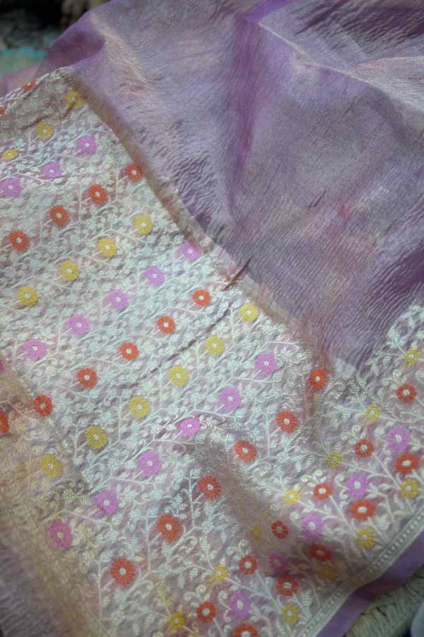 Lavender Pure Crush Tissue Banarasi Handloom Saree in Varanasi