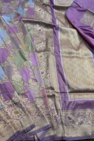 Lavender Pure Katan Rungkaat Banarasi Handloom Saree in Varanasi