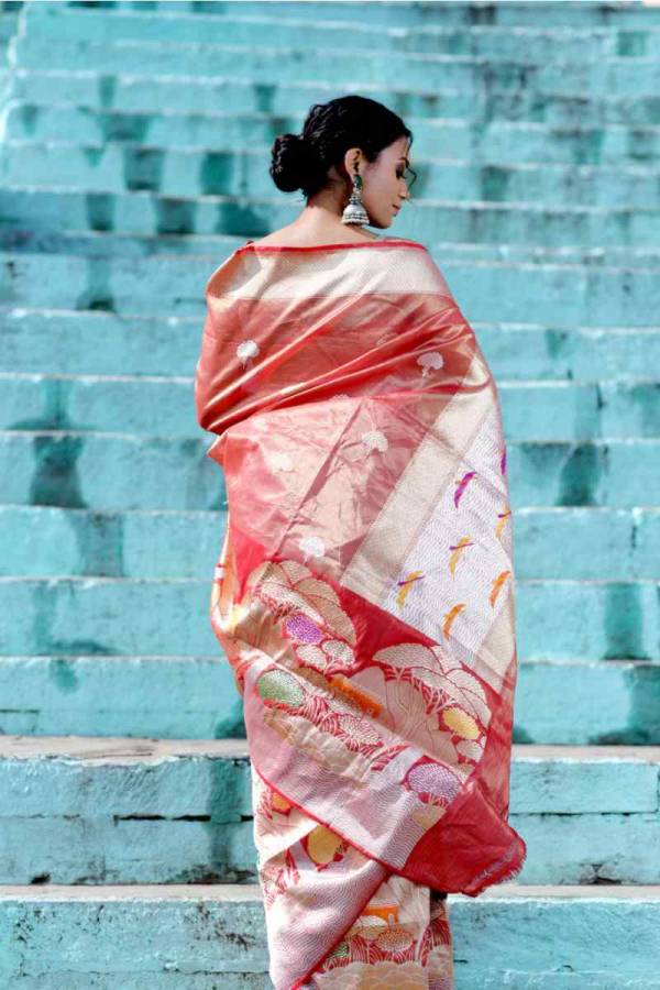 Lavender Pure Katan Tissue Banaras Hndloom Saree in Varanasi