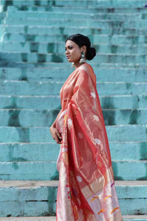 Lavender Pure Katan Tissue Banaras Hndloom Saree in Varanasi