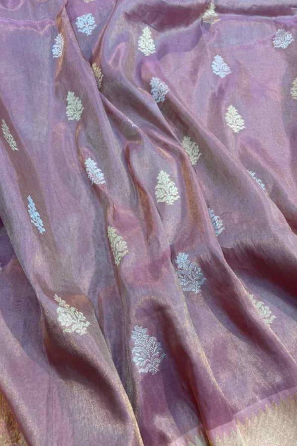 Lavender Pure Katan Tissue with Heavy Border Handwoven saree in Varanasi