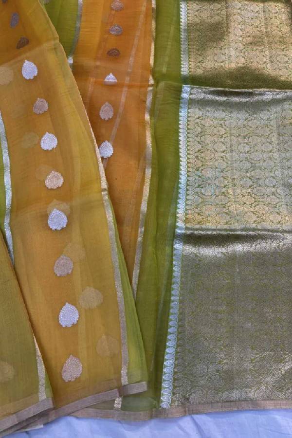 Lemon Orang Pure Kora Rungkaat Banarasi Saree in Varanasi