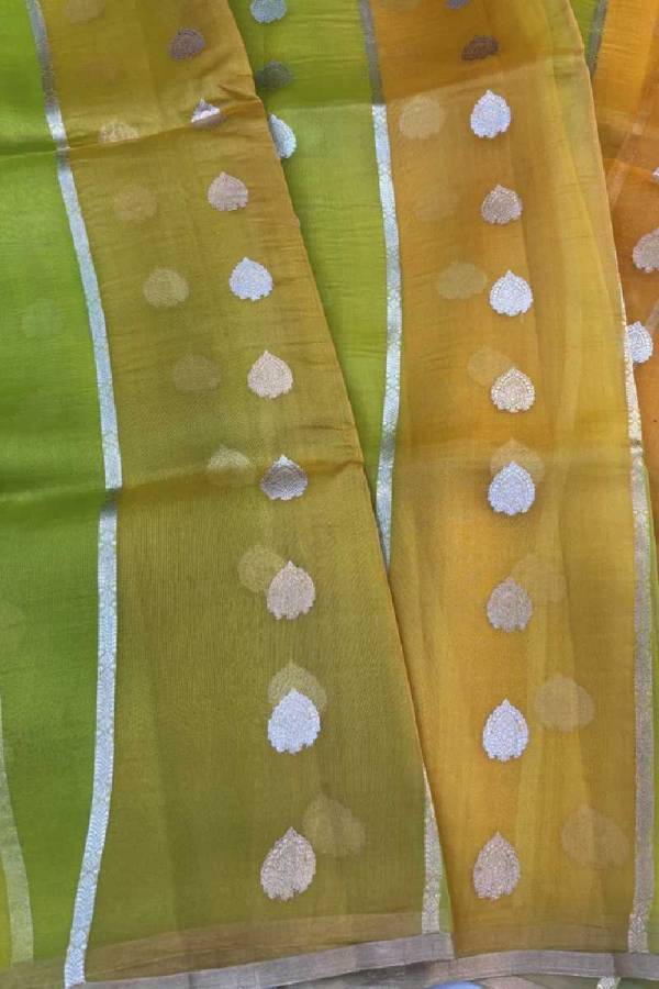 Lemon Orang Pure Kora Rungkaat Banarasi Saree in Varanasi