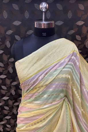Lemon Yellow Pure Khaddi Georgette Rungkaat Banarasi Handloom Saree in Varanasi