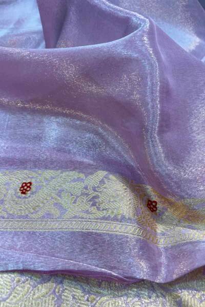 Levander Katan Tissue with Scallop Border Banarasi Handloom Saree in Varanasi